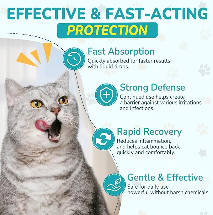 Antibiotics for Cats, Natural Antibiotic for Allergy Relief, Urinary Tract Health, Itch Relief & Digestion Care, Cat Allergy Relief for Cats, Cat Immune Support Supplement, 2 Fl Oz