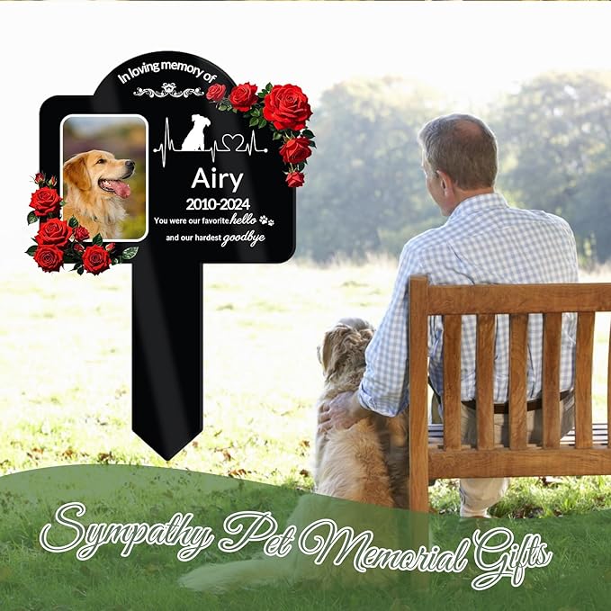 Personalized Dog Grave Markers Outdoor - Custom Pet Headstones for Dogs with Photo, Weatherproof Acrylic Memorial Plaque Stake, Sympathy Gifts for Loss of Dog, Garden Stone Alternative