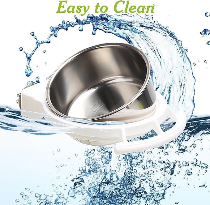 BNOSDM 2 PCS Bird Feeding Dish Cups Perch Stand Hanging Stainless Steel Bird Bowls Food Container Food and Water Bowls with Spoon for Budgie Cockatoo Finch Lovebirds Pigeons (White)