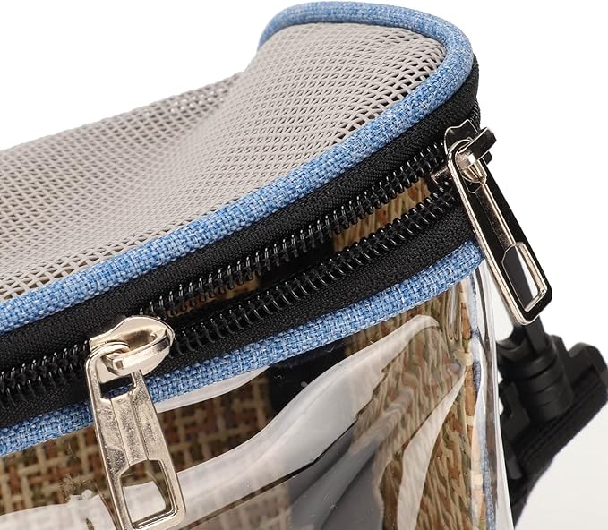 Transparent Bird Carrier Bag, Portable Lightweight Parrot Travel Cage with Ventilated Mesh and Rattan Weave for Cockatiels Parakeets Small Birds (Blue)