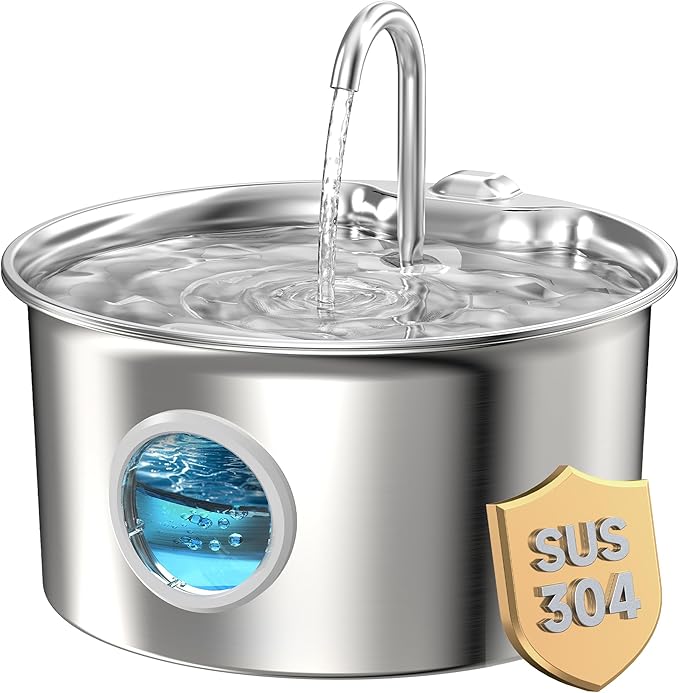 Cat Water Fountain Stainless Steel: Cat Fountain for Drinking - 88oz/2.6L Pet Water Fountain for Cats Indoor - Quiet Cats Water Bowl Dispenser - Pets Feeding & Watering Supplies - for Small Animals