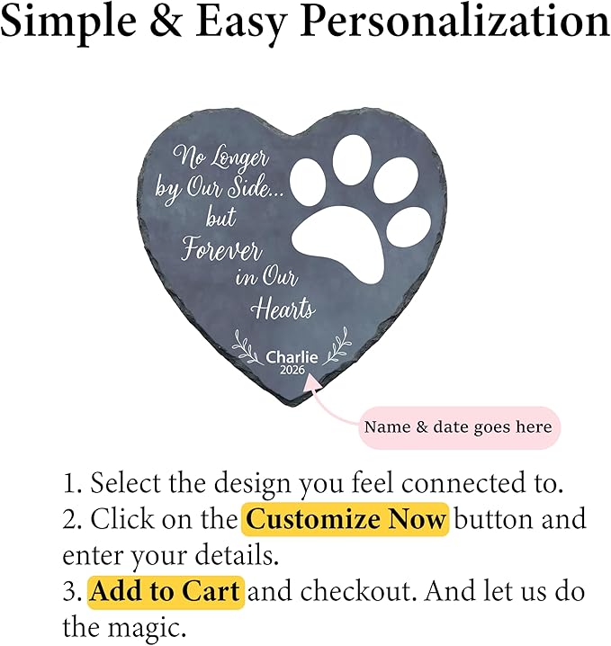 Personalized Dog Memorial Stone, No Longer by Our Side Heart Paw Print Plaque, Pet Loss Gift for Dogs Stone (S-002)
