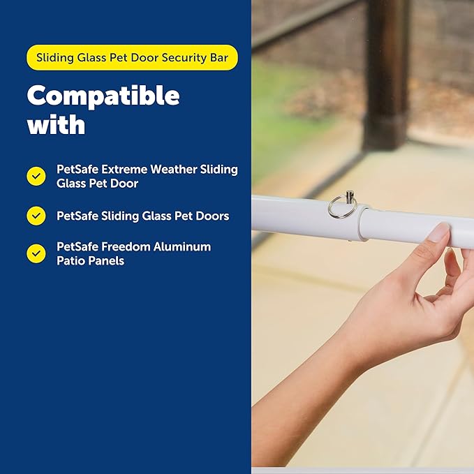 PetSafe Sliding Glass Pet Door Security Bar - Adjustable Up to 28 Inches - Fits Sliding Glass Doors Up to 72 Inches - Easy-to-Install with Screws or Adhesive Strips - Compatible Pet Entrance