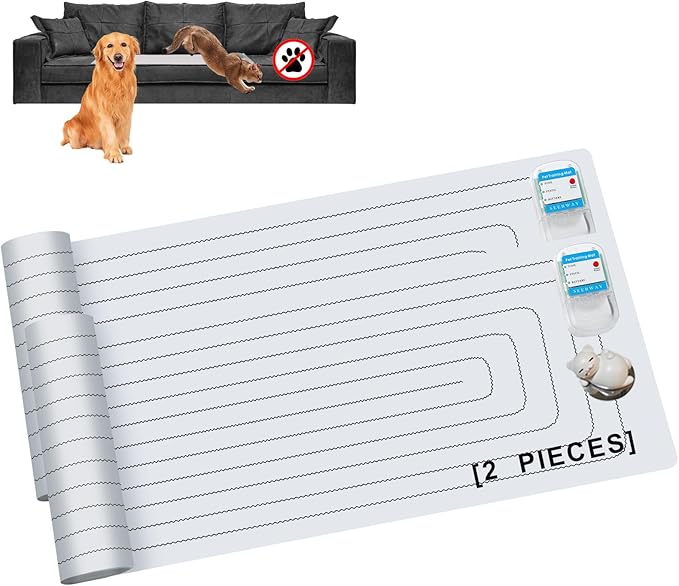 SEERWAY 2-Pieces Pet Shock Mat with Tester for Dogs & Cats - Keep Off Couch, Bed, Kitchen Counter, 3 Training Modes Waterproof Electronic Deterrent Mat