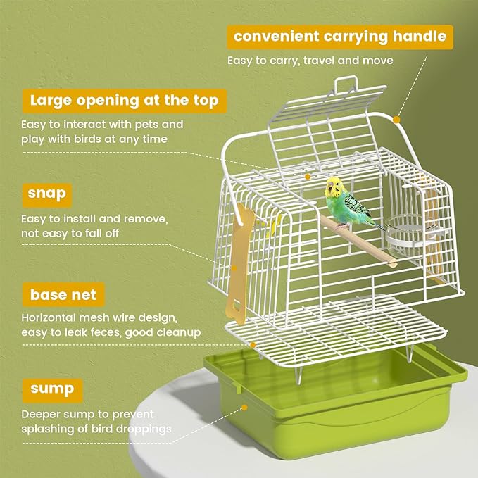 Small Bird cage,Travel Cage for Birds and Small Animals, Parakeet cage,Bird Carrier Travel cage,Bird Travel cage, jaulas para pájaros,Green,(Size:S,M,L) (M)