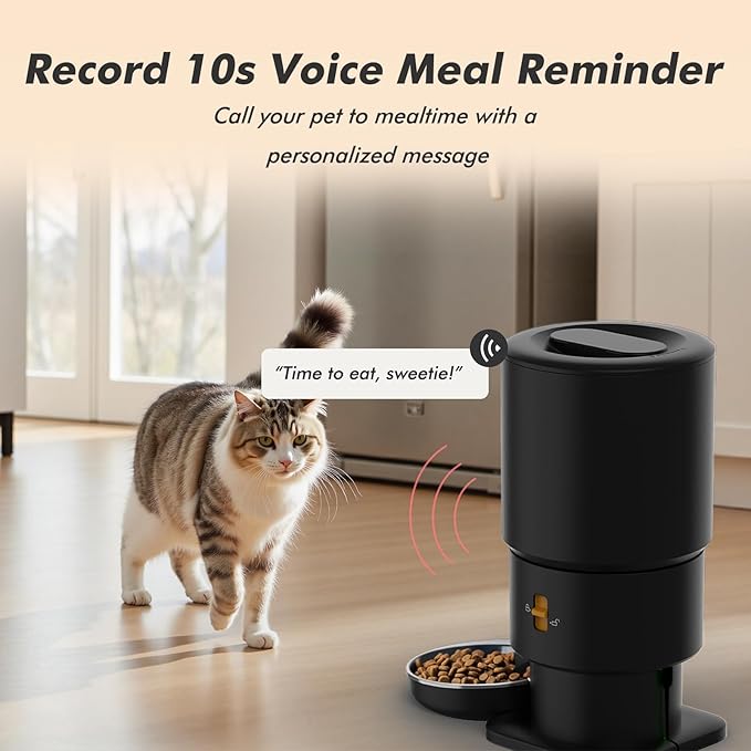 Automatic Cat Feeder - 5L Anti-Clog Cat Food Dispenser Keeps 2-15mm Dry Food Fresh, 10s Voice, 1-6 Meals/Day, Programmable Portions, 180-Day Battery Life, Easy to Clean Auto Pet Feeder for Small Dog