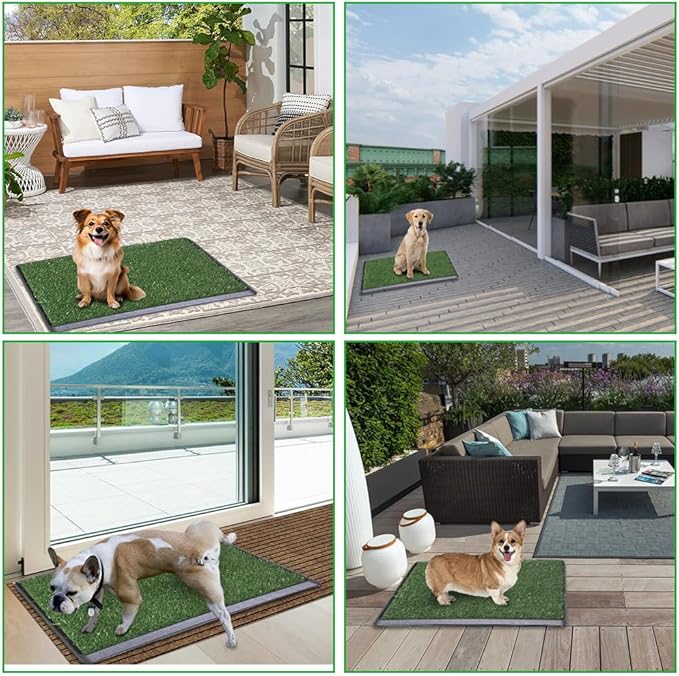 LITA Dog Grass Pad with Tray - Dog Litter Box with 2 Artificial Grass Pads - Potty Tray for Balcony Apartment Indoor Outdoor Use - 20x30 INCH