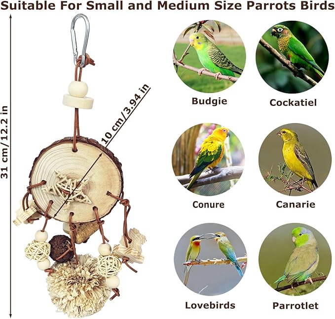 Bird Chew Toys, Natural Wood Toys Hanging Chewing Toys Aviary Cage Accessories for African Grey, Parrotlet,Cockatoos, Parrots, Parakeet, Cockatiel, Conures, Budgie, Lovebirds