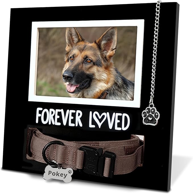 MYPAWLETS Pet Collar Memorial Frame with Pawprint Charm,Dog Memorial Gifts,Loss of Dogs Sympathy Gift,Remembrance Picture Frame for Cat & Dog Collars-L Black