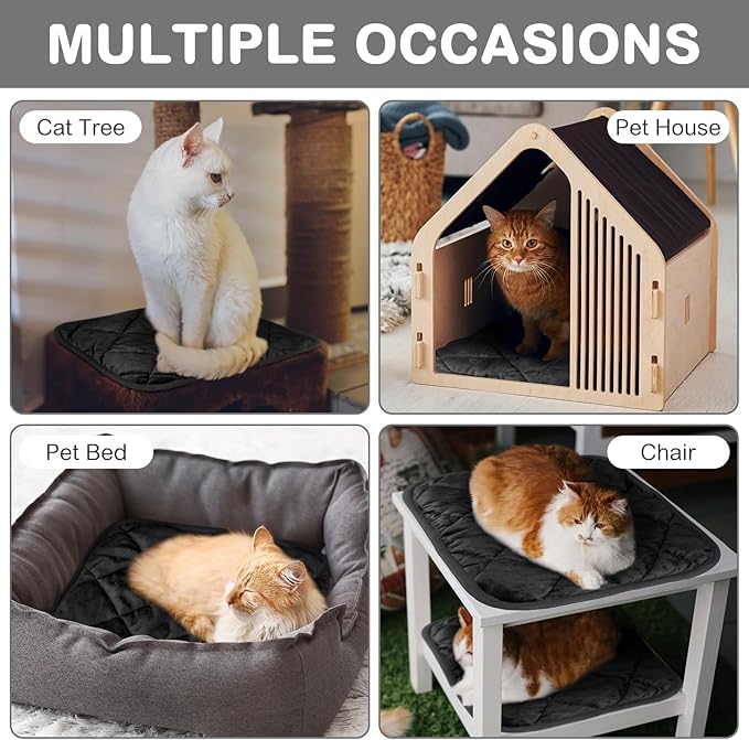 4 Pack Self Heating Cat Pad Self Warming Dog Mat Reflects Body Heat Extra Warm Thermal Pet Pad Washable Dog Cat Bed Crate Bed Mat Blanket(16 x 16 Inch,Black)