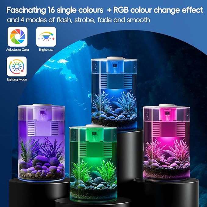 3 Gallon Self Cleaning Fish Tank, Aquarium Starter Kit for Betta, Shrimp & Small Fish, Nano Aquarium with Filter and Light (17 Color Choices),360 View for Small Fish, for Home, Office Best Gifts