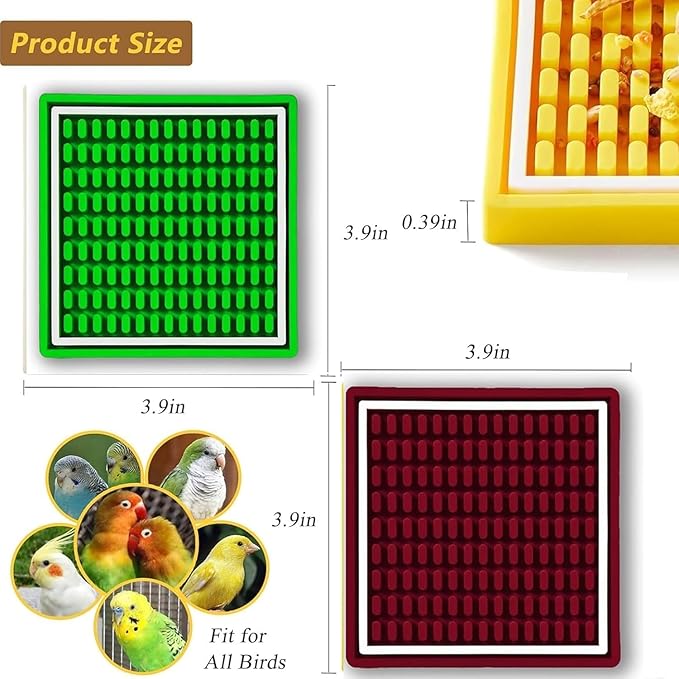 Parrot Foraging Toys, 2 Pcs Bird Feeder Foraging Mats, Interactive 2Pcs Bird Foraging Toys Puzzle to Increase Feeding Time Cage Accessories Training Chewing for Conure, Cockatiel, Parakeet (Green&Red)