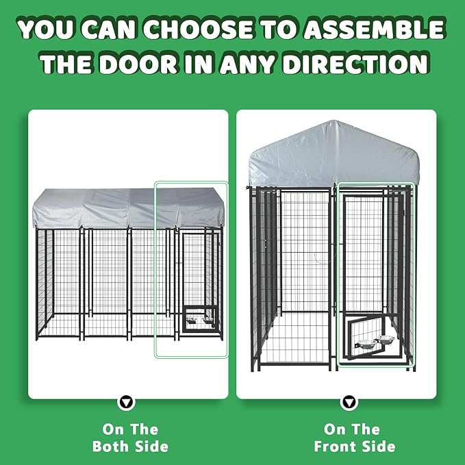 LEMBERI 8x4x6 FT Outdoor Dog Kennel for Large Dogs, Heavy Duty Welded Wire Steel Dog Playpen Fence with Secure Lock, Pet Pen with UV-Resistant Waterproof Roof Cover for Outside