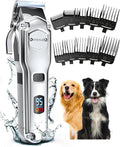 oneisall Dog Clippers for Grooming for Thick Heavy Coats/Low Noise Rechargeable Cordless Pet Shaver with Stainless Steel Blade/Waterproof Dog Shaver for Dogs Pets and Animals (Silver)