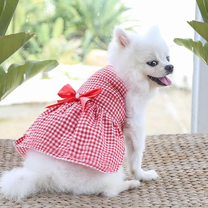 TAPBULL Dog Dresses, Fashionable Pet Dog Clothes, Cute Cat Birthday Dress Outfit (Blue/Red/Pink/Pink-Blue/Yellow-Blue 5-Pack), Large