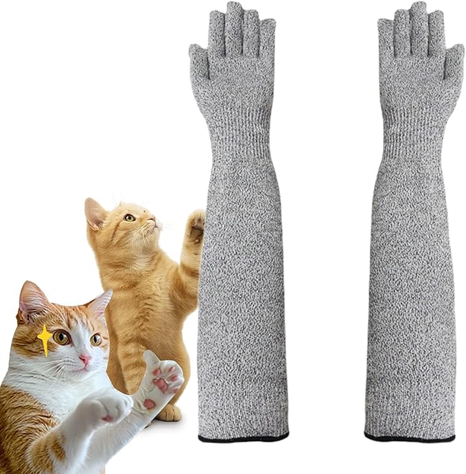 Ultra-Flexible Pet Handling Sleeves: 15.7” Kevlar Scratch-Resistant Gloves for Cat Grooming, Nail Trimming & Arm Protection