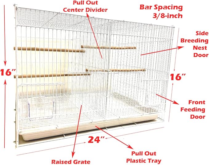 Lot of 6 Aviary Breeding Finch Aviary Canary Flight Bird Cage with Center Divider 24" x 16" x 16" (Black)