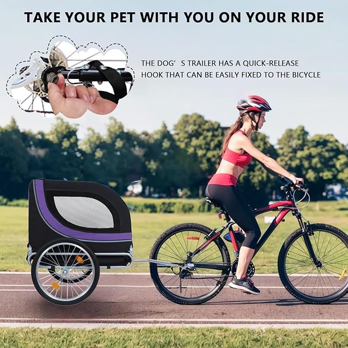 Large Dog Trailer for Bike, Folding Bike Trailer for Dogs with 18.9" Wheels, 120LB Capacity All-Terrain Pet Carrier, Universal Bicycle Coupler
