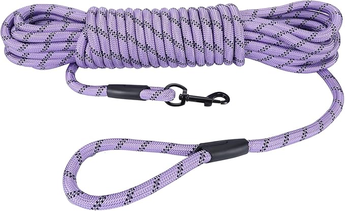 Long Dog Leash for Training 15Ft-Reflective Nylon Rope with Swivel Hook-Recall Agility Lead for Large Small Medium Dogs Outside Walking Hiking-Purple Diam 1/2"