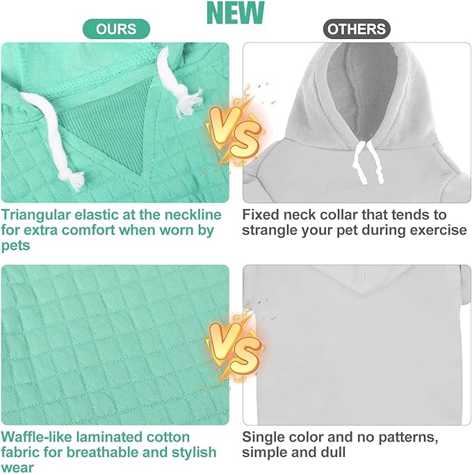 BEAUTYZOO Small Dog Hoodie Sweater with Pockets, Dog Clothes for Small Medium Dogs Boy Girl, Waffle-Like Laminated Cotton Pet Coats with Hat and Leash Hole, Mint Green XXS