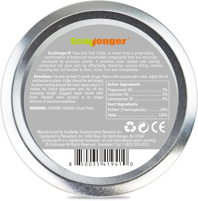 EcoVenger Flea Collars for Dogs & Cats - Flea & Tick Repellent 2-Pack White. Built-in Pant-Based Formula Strong Repellency Slow Release, Lasting Protection, Pleasant Aroma, Waterproof
