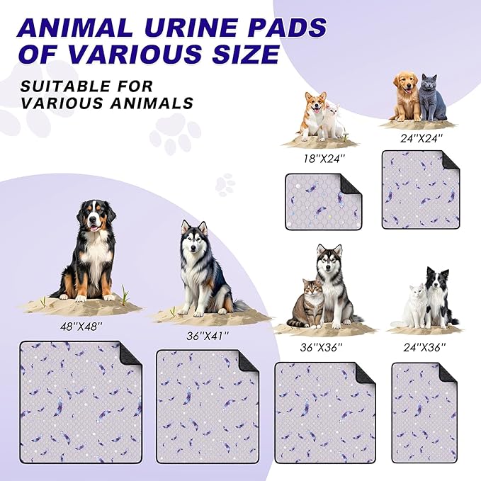 Washable Pee Pads for Dogs, 2Pack Reusable Puppy Pads, Super Absorbent & Leakproof Dog Pads, Anti-Slip Dog Pee Pads for Puppy Training & Incontinence, Feather Pattern 24"x36"