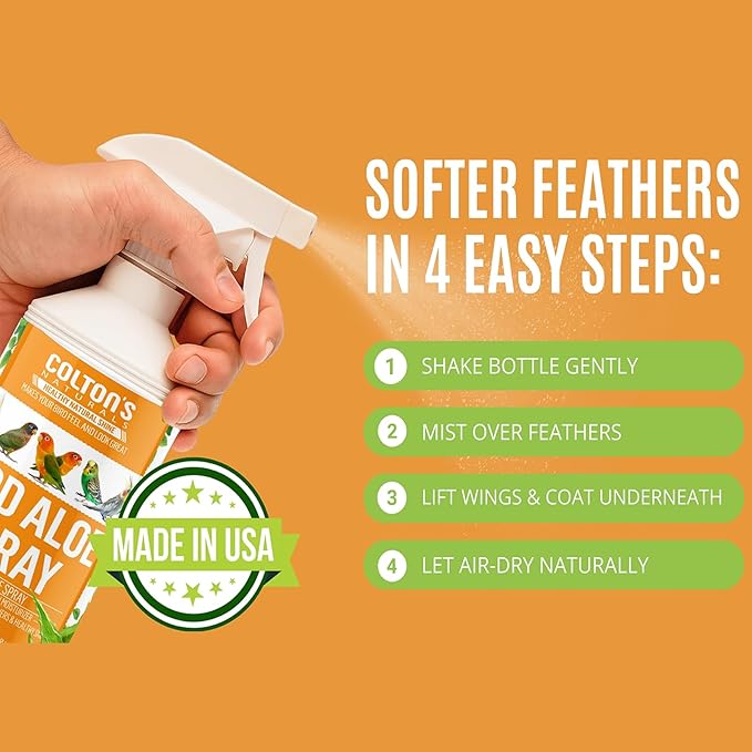 Bird Aloe Vera Spray – Soft Feathers Conditioner & Skin Moisturizer -16 OZ- for Parrots, Cockatiels, Conures & All Birds – Natural Aloe Mist for Molting Relief, Sooths Itchy Dry Skin Feather Plucking