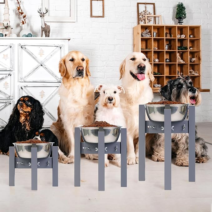 HTB Elevated Dog Bowl Stand,Adjustable Dog Food Stand for 8”-11” Bowls,Single DogBowl Holder 14” Tall for Large Dogs Grey