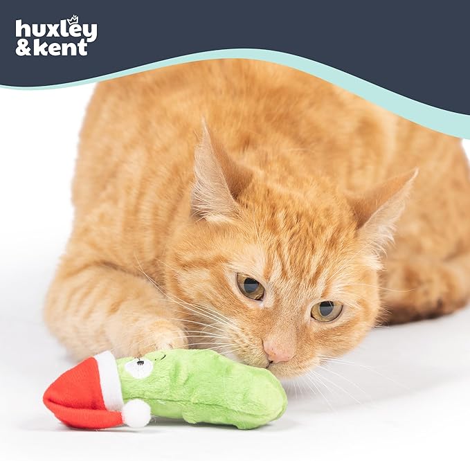 Huxley & Kent Plush Cat Toy - Holiday Interactive Catnip Toy for Cats & Kittens - Soft with Crinkle & Catnip - Fun Indoor Play - Dilly Claus