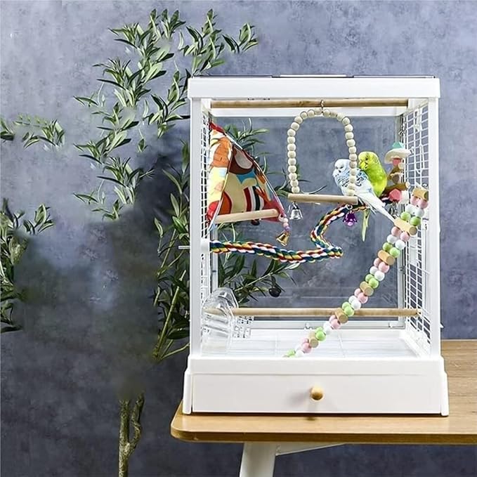 Parrot Cage Aviary, Acrylic Clear Birdcages Stainless Steel Flight Cage Portable Bird Cage Durable Large Bird House Carrier Bird Parrot Aviary(White)