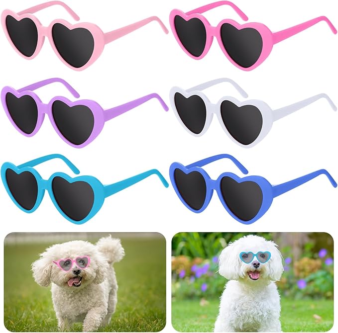 6 Pcs Pet Heart Sunglasses Summer Cute Pet Dog Sunglasses Retro Small Cat Glasses Photos Props Dolls Glasses Puppy Party Decor for Small Dogs Cat Accessories(Pastel Colors Set)