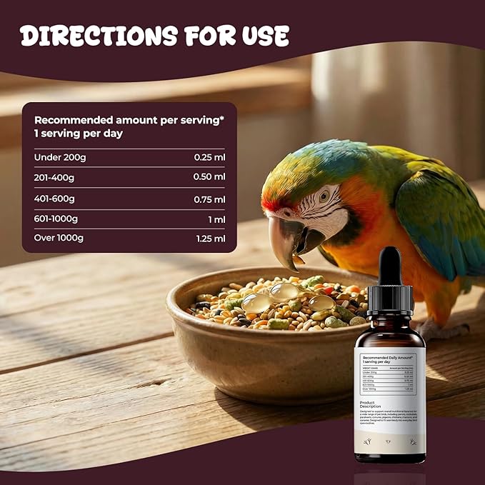 Bird Calming Drops – Liquid Calming Supplement for Parrots & Pet Birds, Supports Relaxation, Emotional Balance & Stressful Situations