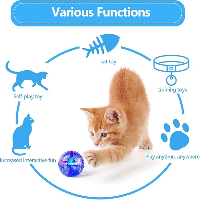 Sratte 6 Pieces Ghost Hunting Cat Ball Activated Cat Toy Motion LED Light Pet Balls Motion Dog Interactive Toys Pet Glowing Mini Running Exercise Supplies for Animals Activity(Clear)