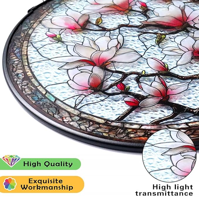 Stained Glass Window Hanging - Flowers Suncatcher - Vibrant Sun Catchers Indoor Hanging Decor, Flower Gifts for Women & Plant Lovers, Housewarming, Friendship， Birthday or New Home Celebration