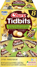INABA Churu Tidbits for Cats, Soft & Chewy Churu Filled, Baked Chicken Cat Treats with Taurine & Green Tea Extract, 0.42oz per Pack, 8 Packs Total, Chicken with Dashi Flavor Recipe