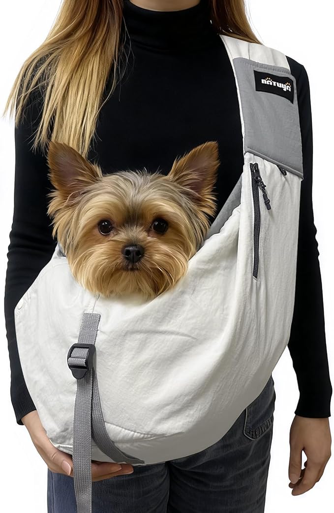 NATUYA Dog Sling Carrier for Small Dogs, Lightweight Cozy Puppy Carrier with Zip Pockets Adjust Strap, Size Adjustable, Double Safety, Hands-Free Travel Carrier for Pet Under 15lbs