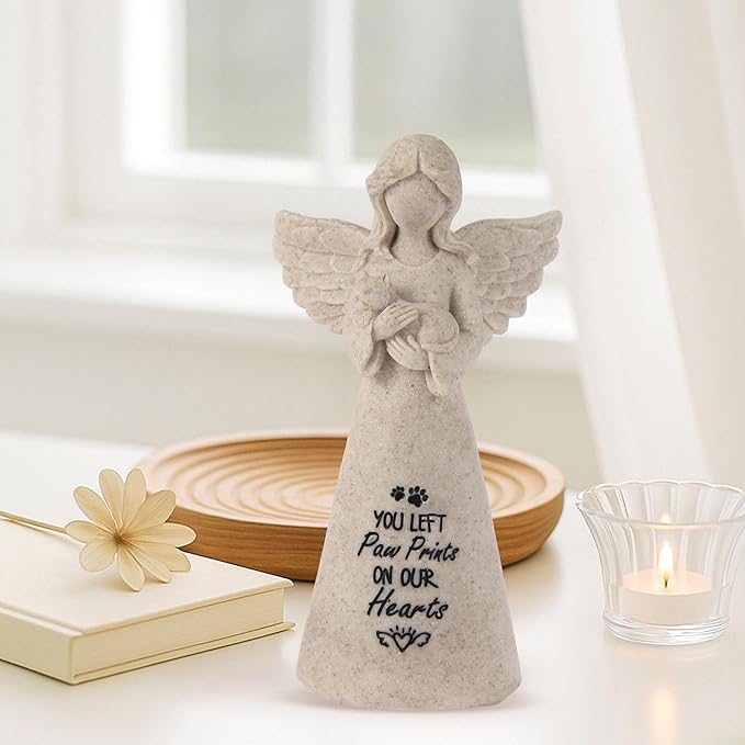 Granite Cat Memorial Angel Statue - Sympathy Gift for Cat Lovers, Pet Memorial Keepsake