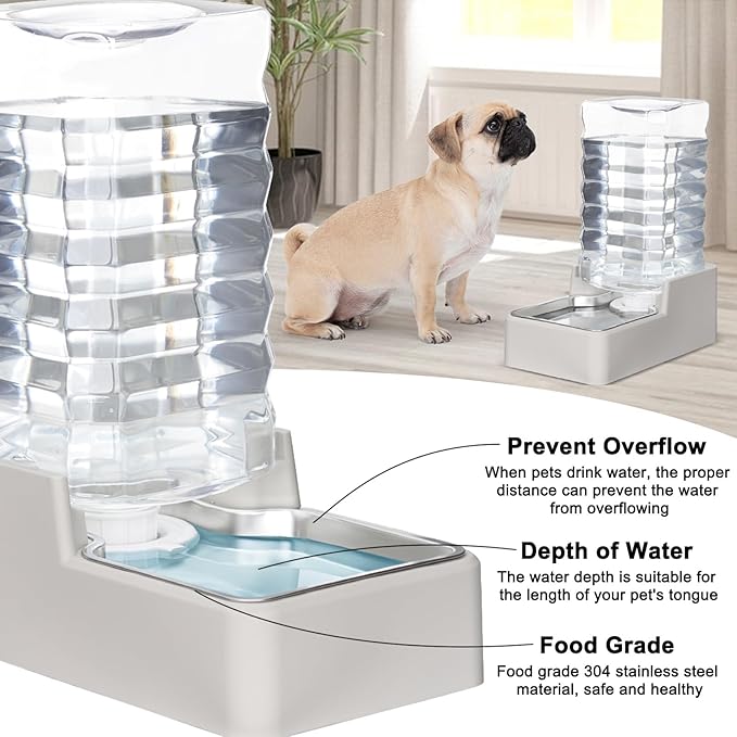 RIZZARI Stainless Steel Pet Water Feeder: 10L Gravity Leak-Proof Waterer - Auto Refill - Anti-Tip Base - No Power Needed - Easy Clean -with Filter - for 40-60 LB Dogs - Garage Kitchen Use