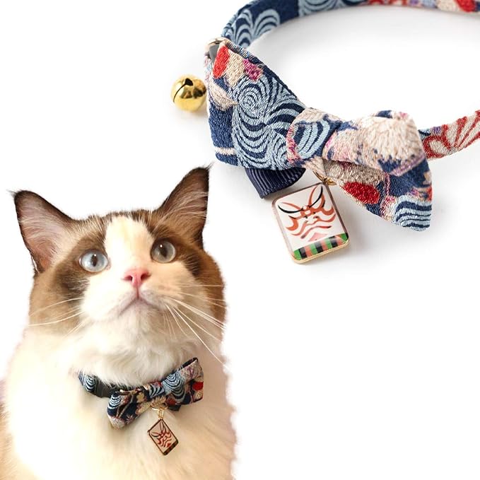 Necoichi Kabuki Charm Bow Tie Cat Collar (Navy)