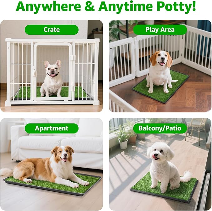 Dog Grass Pad with Tray, 45”×29” Large Dog Litter Boxes with Artificial Grass, Reusable Washable Pee Pads for Dogs, Indoor Outdoor Pet Toilet Puppy Training Potty for Balcony
