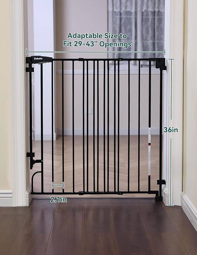 Babelio Removable & No Bottom Bar Baby Gate, 29-43", 36" H Extra Tall Hardware Mounted (Drill Needed)| Wide Walk-Thru| Auto-Close Safety Dog/Pet Gate for Stairs & Doorways (Black)