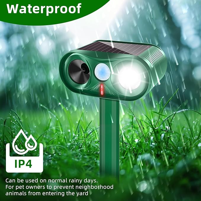 2026 Solar Animal Repellent Ultrasonic Outdoor Cat Repellent Solar Animal Repeller with Motion Sensor&LED Flashlight Deer Repellent Devices Repels All Animal Repellent Outdoor,Protect Plants