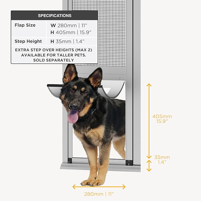 Hakuna Pets V2 Patio Pet Door Screen Insert Panel for Sliding Doors, Fits Door Track Min Ht 62.99" to Max Ht 84.25",UV Resistant Mesh, Locking Magnetic Dog Door, Easy Install and Removal,Large,Silver