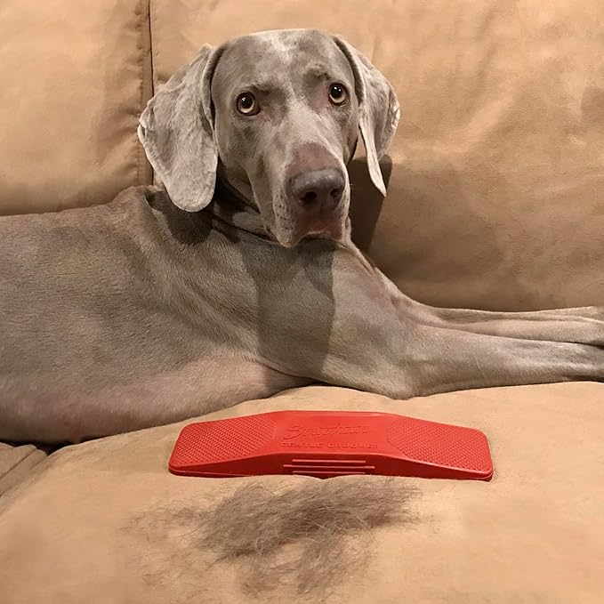 StripHair DOG Horse Grooming Set 2pc Gentle Groomer 6-in-1 Shedding Coat Shine Massage and Pet Hair Remover Tool (flexi red) + Dog Pet Wipes (8x8in)