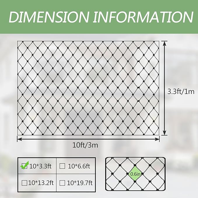 Cat Balcony Netting, Large Cat Net Pet Anti-Fall Safety Netting,Tear-Resistant, Thickened Nylon Dogs Cats Climbing Net, Pet Mesh Fence for Balcony, Stair, Window, Outdoors (10x3.3ft)