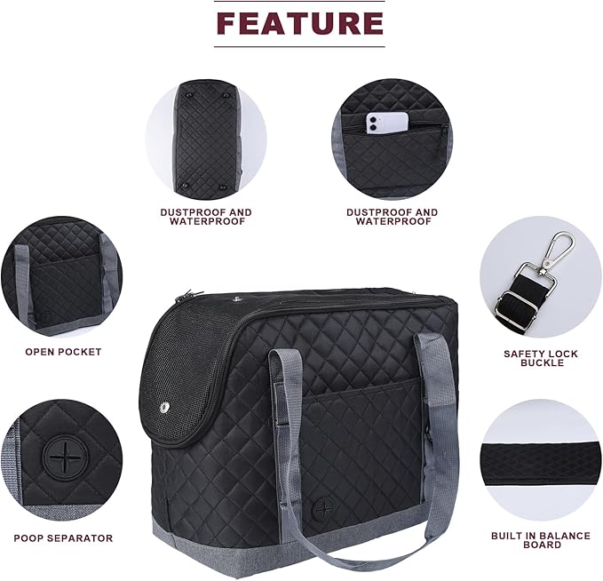 Dog Carriers for Small Dogs Puppy Purse Carrying Bag for Dog 0-11lbs Tote Bag Carrier with Pocket for Cat,Dog,Rabbit Under 11lbs Outdoor Puppy Carrier (Black, L15 * W7.5 *H 11.8 ")
