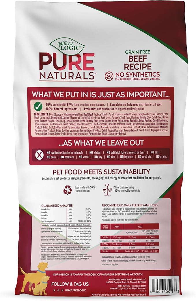 Nature’s Logic Pure Naturals™ 100% Natural Grain-Free Beef Recipe Synthetic-Free Dry Dog Food, 24 lbs