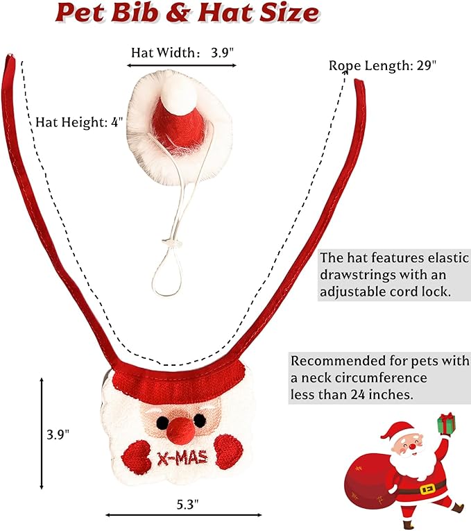 Cute Pet Christmas Costume Bandana Scarf Bib and Hat Set for Cat Small Dog, Cat Christmas Outfit Party Holiday Decorations(Red)