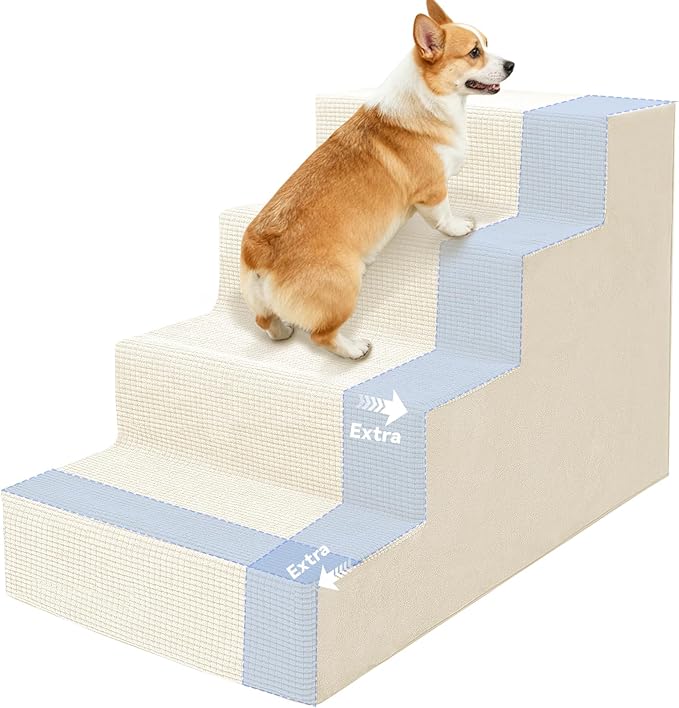 Niubya Dog Stairs for Small Dogs and Cats,18'H Non-Slip Bottom Pet Steps for High Beds and Couch,High-Density Foam Pet Stairs White,4 Steps