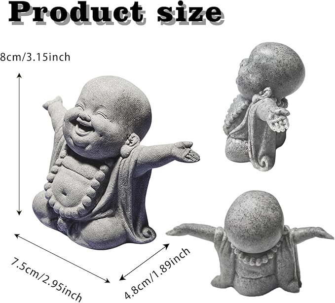 LIYAOLI Sandstone Laughing Buddha Statue for Fish Tank Decorations, Aquarium Decor Ornament, Betta Fish Tank Accessories, Zen Monk Sculpture for Wealth Good Luck Feng Shui, Home Office Car Decoration